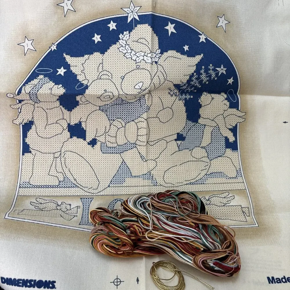 Angel Bear Love Stamped Cross Stitch Kit Dimensions Unworked 12x12 NEW Open Bag